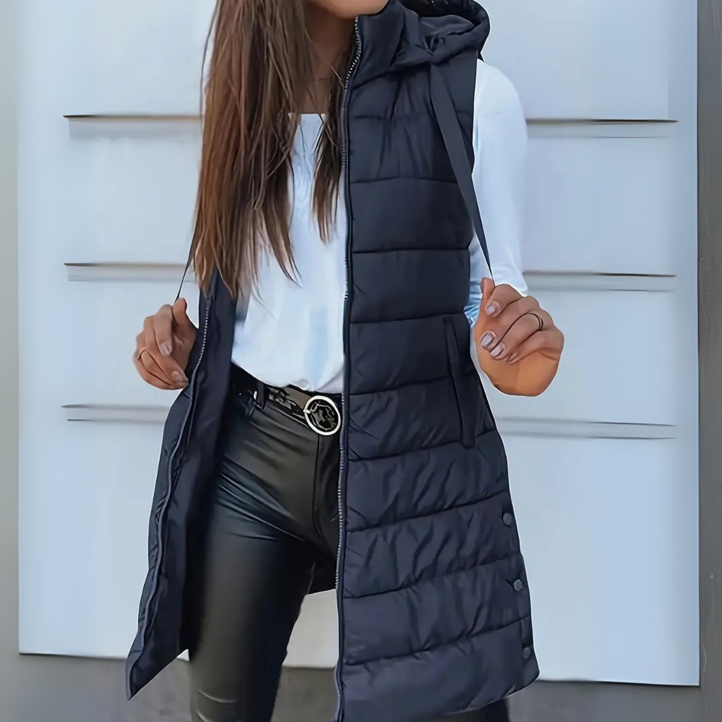 RAIN™ Casual Mouwloze Lange Puffer Bodywarmer met Capuchon