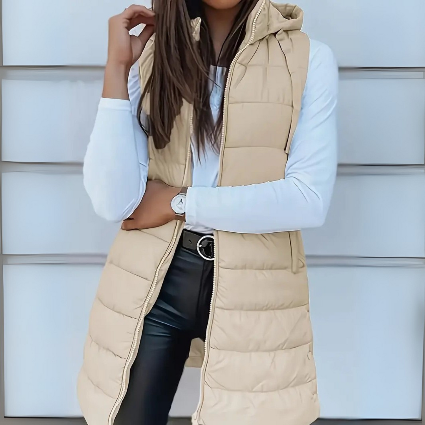 RAIN™ Casual Mouwloze Lange Puffer Bodywarmer met Capuchon