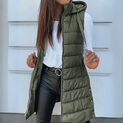 RAIN™ Casual Mouwloze Lange Puffer Bodywarmer met Capuchon