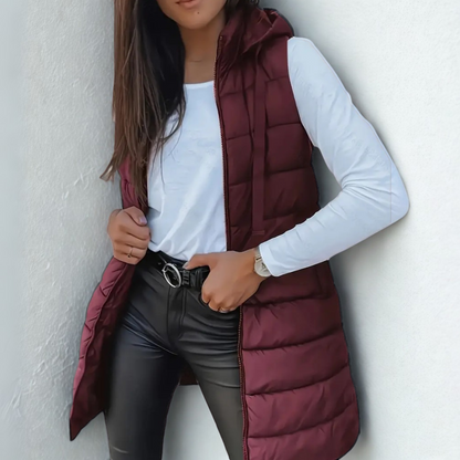 RAIN™ Casual Mouwloze Lange Puffer Bodywarmer met Capuchon
