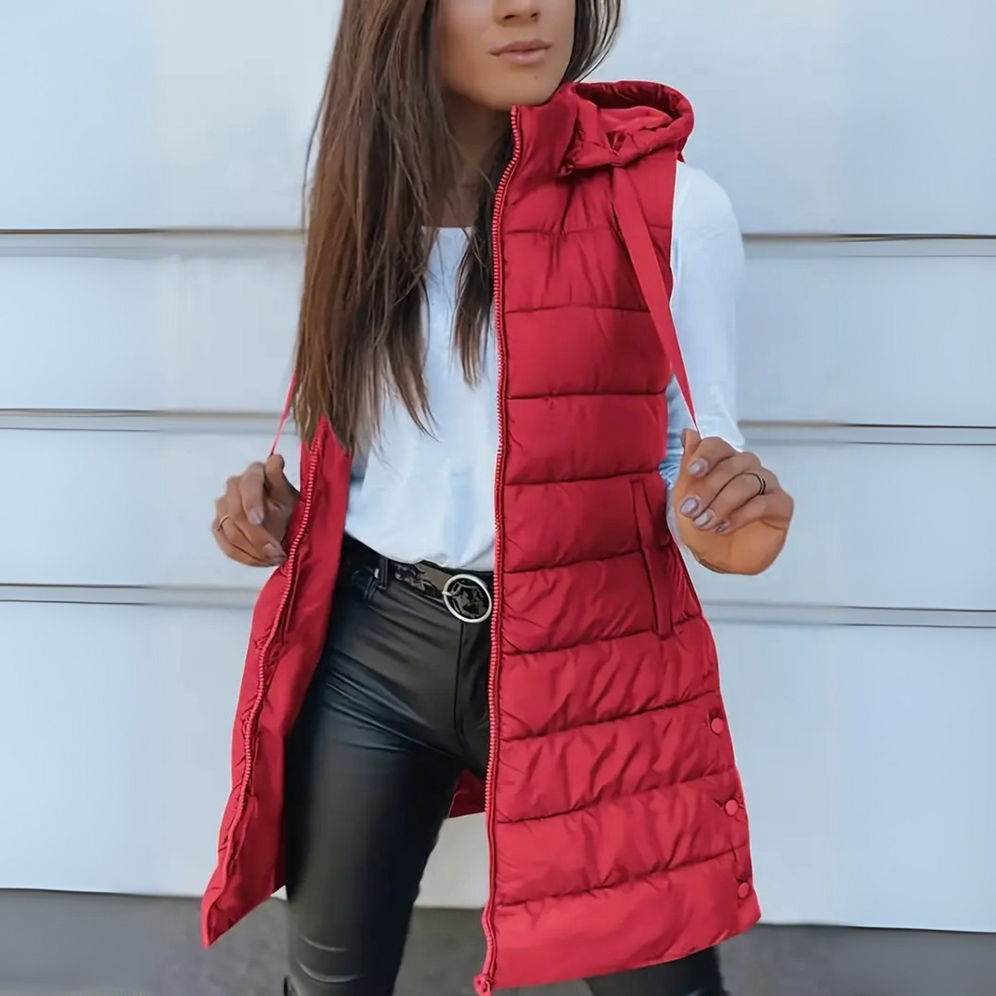 RAIN™ Casual Mouwloze Lange Puffer Bodywarmer met Capuchon